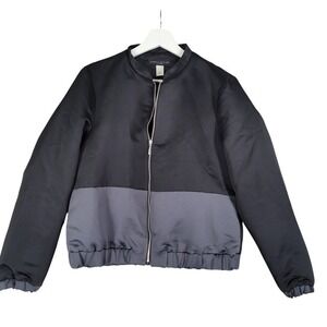 Simply Styled by Sears Womens Satin Bomber Jacket‎ Black Grey Colorblock Small